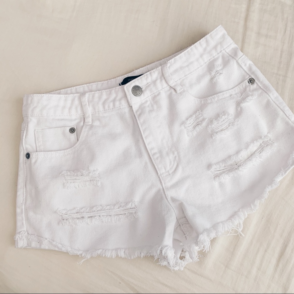 SOLD: F21 Distressed White Shorts